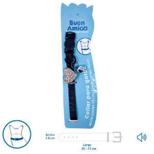 Collar Anti Ahorque Gato Corazón Negro/Verde (75131)