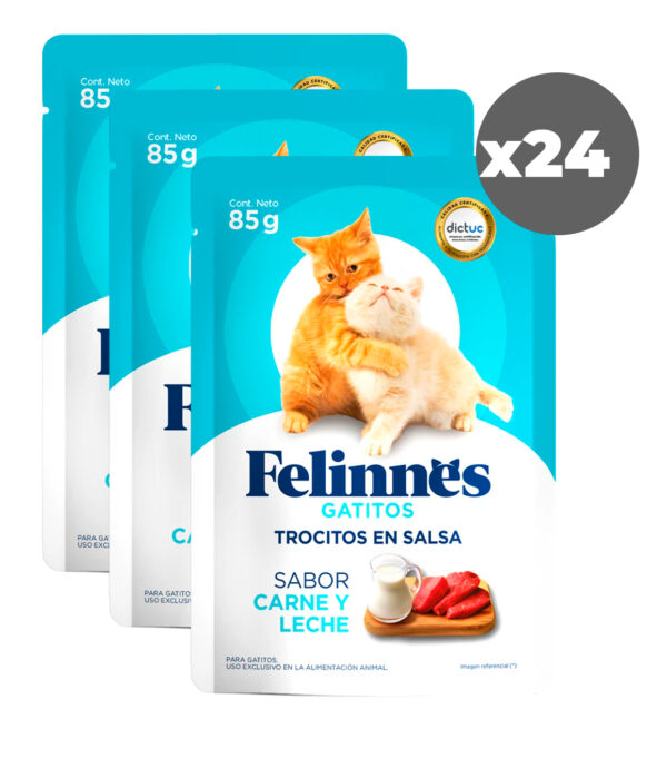 Sachet Felinnes Premium Gatito Sabor Carne y Leche 85 GR 24 Unidades