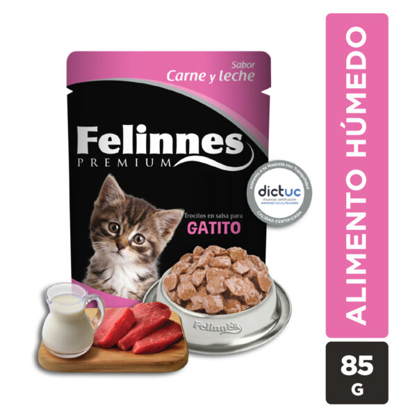 Sachet Felinnes Premium Gatito Sabor Carne y Leche 85 GR 24 Unidades - Imagen 2