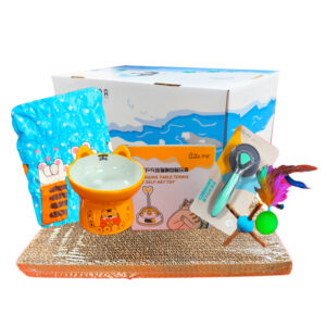 Set Caja Juguetes y Accesorios para Gatos - Con Rascador (0085)
